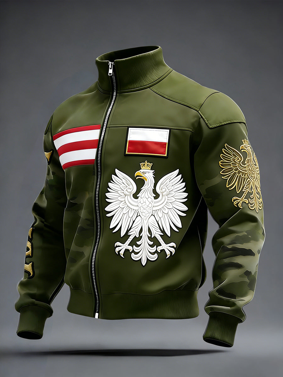 Męski Vintage Polski Art Print Casual I Wygodna Kurtka