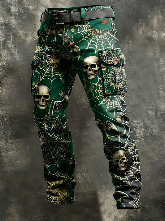 Męskie Retro Wakacje Biznesowe Spider Web Czaszki Nadruk Dorywczo Spodnie Robocze