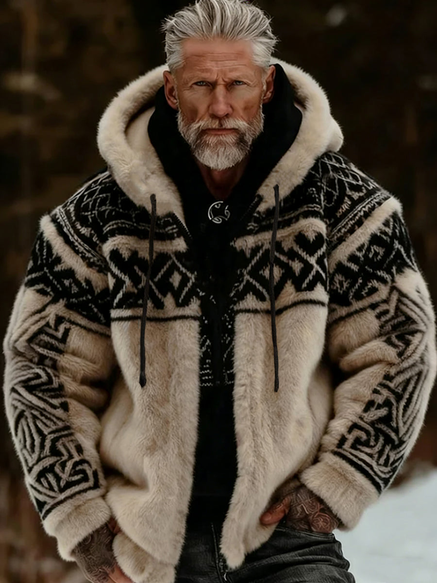 Męska pluszowa pluszowa kurtka z kapturem Viking Celtic Art Przytulna ciepła zapinana na zamek