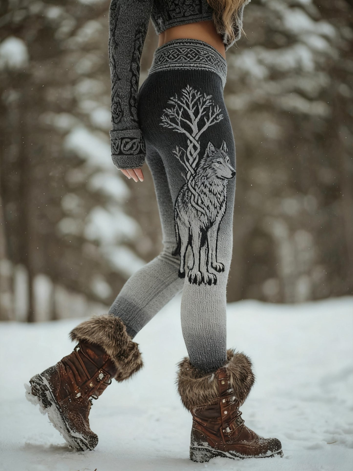 Damskie Viking Wolf Celtic Knot Drzewo Życia Gradient Sportowe Stretch Legginsy
