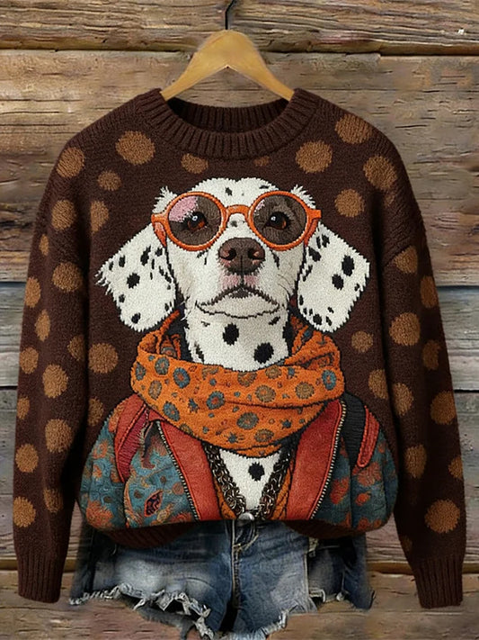 Damski sweter z dekoltem w stylu vintage dla zwierząt domowych