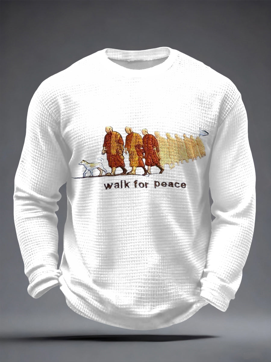 Męski spacer z Aloka Walk For Peace Waffle z długim rękawem T-Shirt