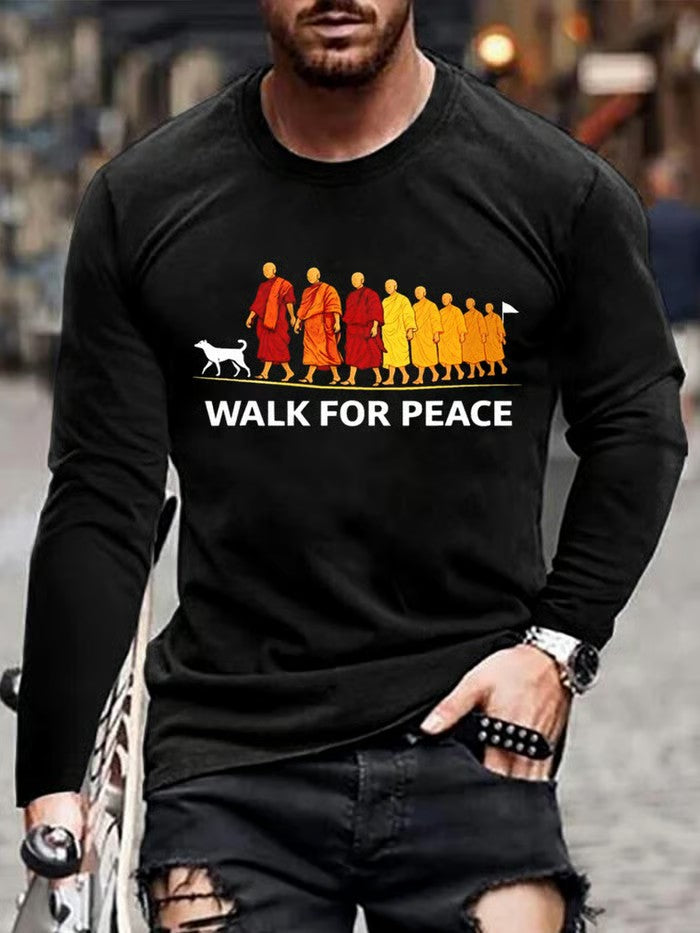 Męska koszulka z długim rękawem Peace Walk Monk Pattern