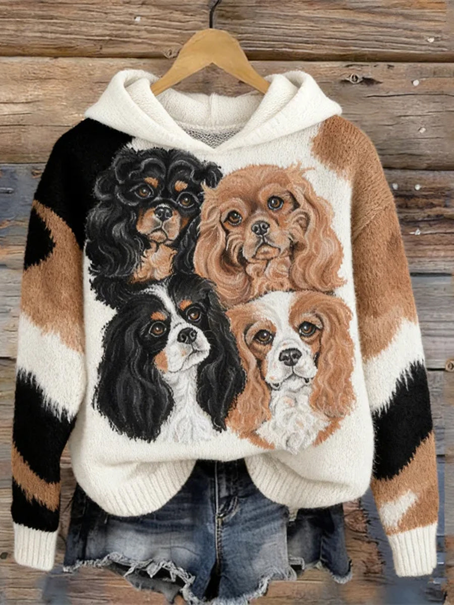 Damski Cavalier King Charles Spaniel Psy Przytulny sweter z kapturem