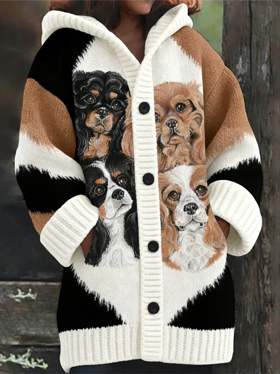 Damski Cavalier King Charles Spaniel Psy Przytulny sweter z kapturem