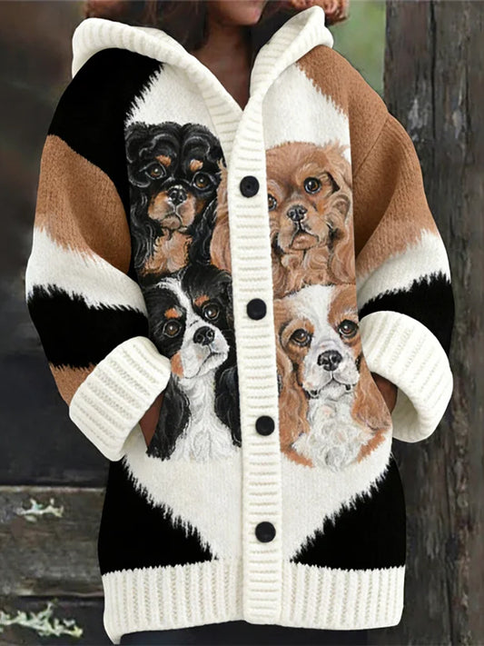 Damski Cavalier King Charles Spaniel Psy Przytulny sweter z kapturem