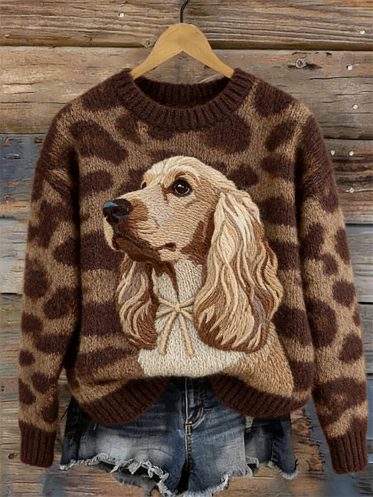 Damski Cocker Spaniel Pies Vintage Przytulny Sweter