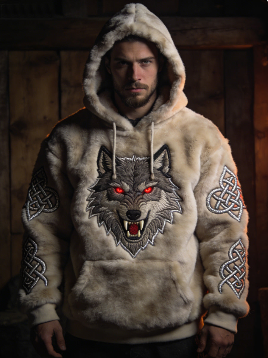 Męskie męskie Viking celtycki wilk wzór sztuka casualowa flanelowa bluza z kapturem