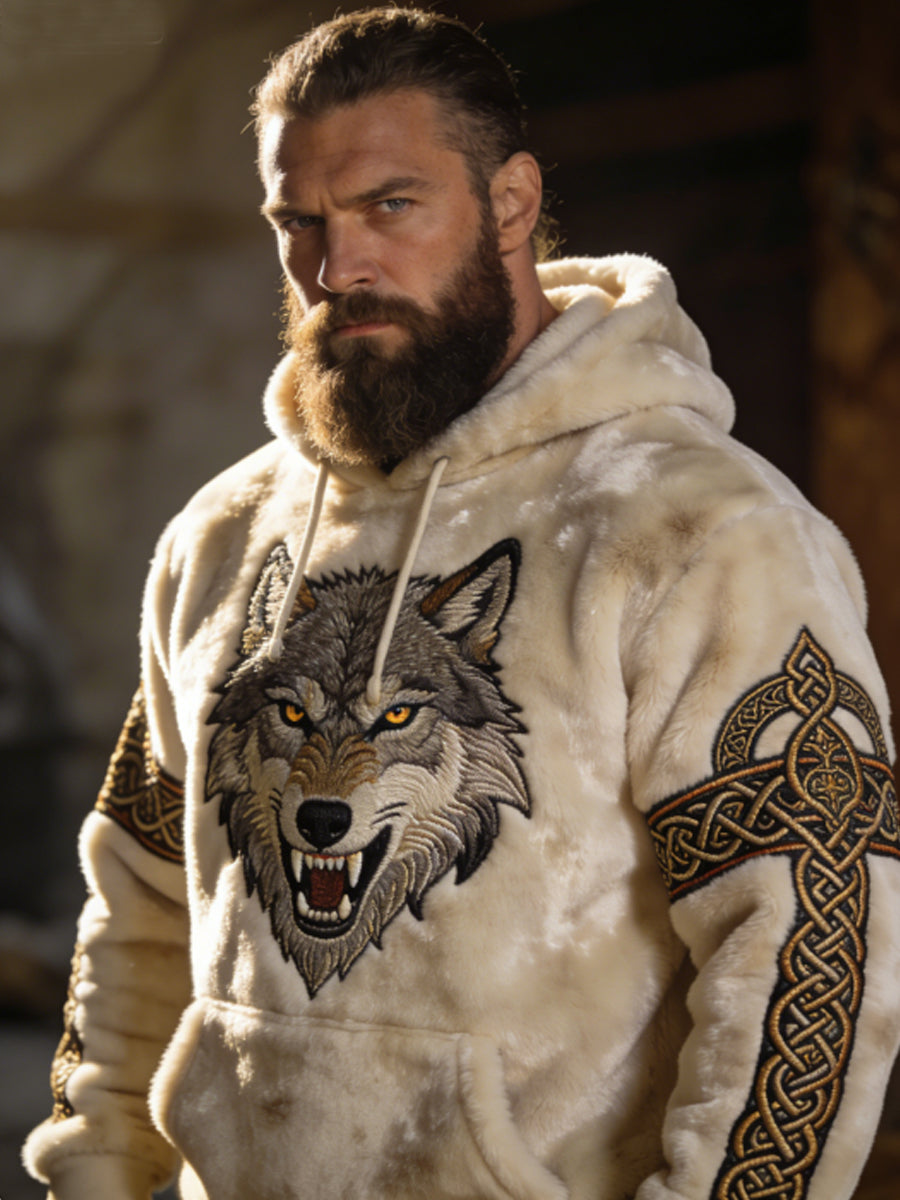 Męskie męskie Viking celtycki wilk wzór sztuka casualowa flanelowa bluza z kapturem
