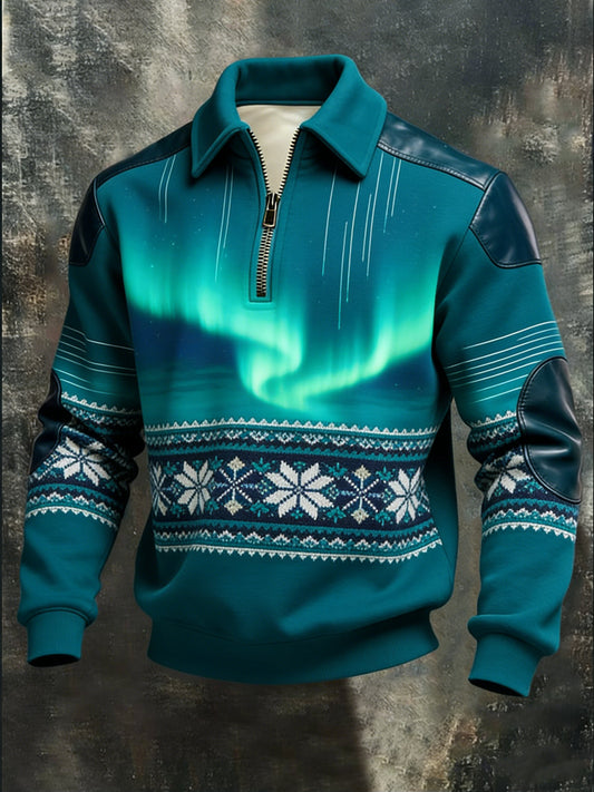 Męskie magiczne zorza polarna Nordic Snowflake skórzana kwarcowy zamek bluza