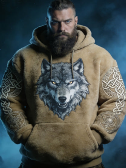 Męskie męskie Viking celtycki wilk wzór sztuka casualowa flanelowa bluza z kapturem