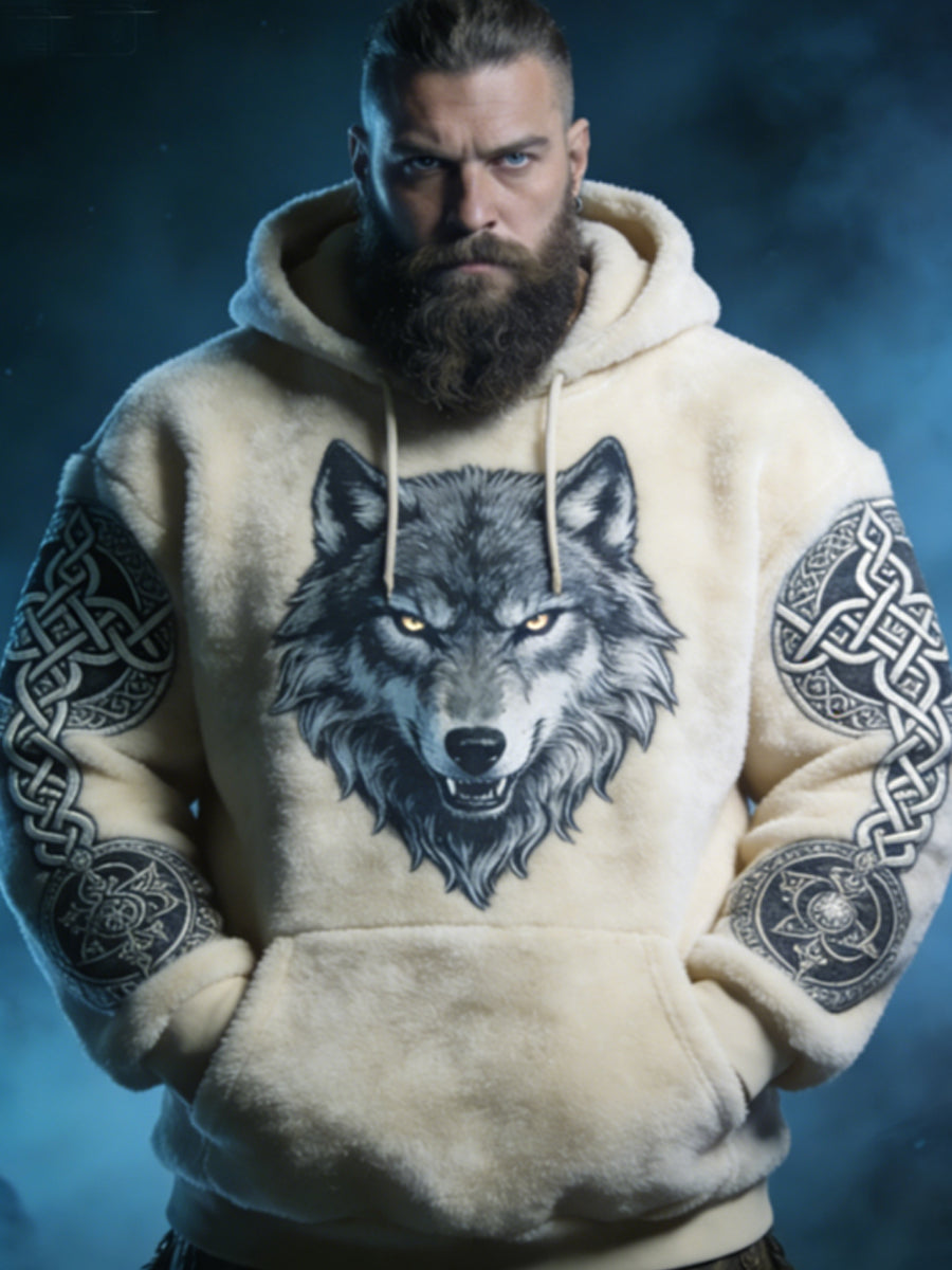 Męskie męskie Viking celtycki wilk wzór sztuka casualowa flanelowa bluza z kapturem