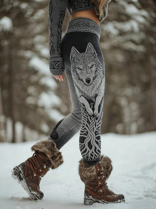 Damskie Viking Wolf Celtic Knot Drzewo Życia Gradient Sportowe Stretch Legginsy
