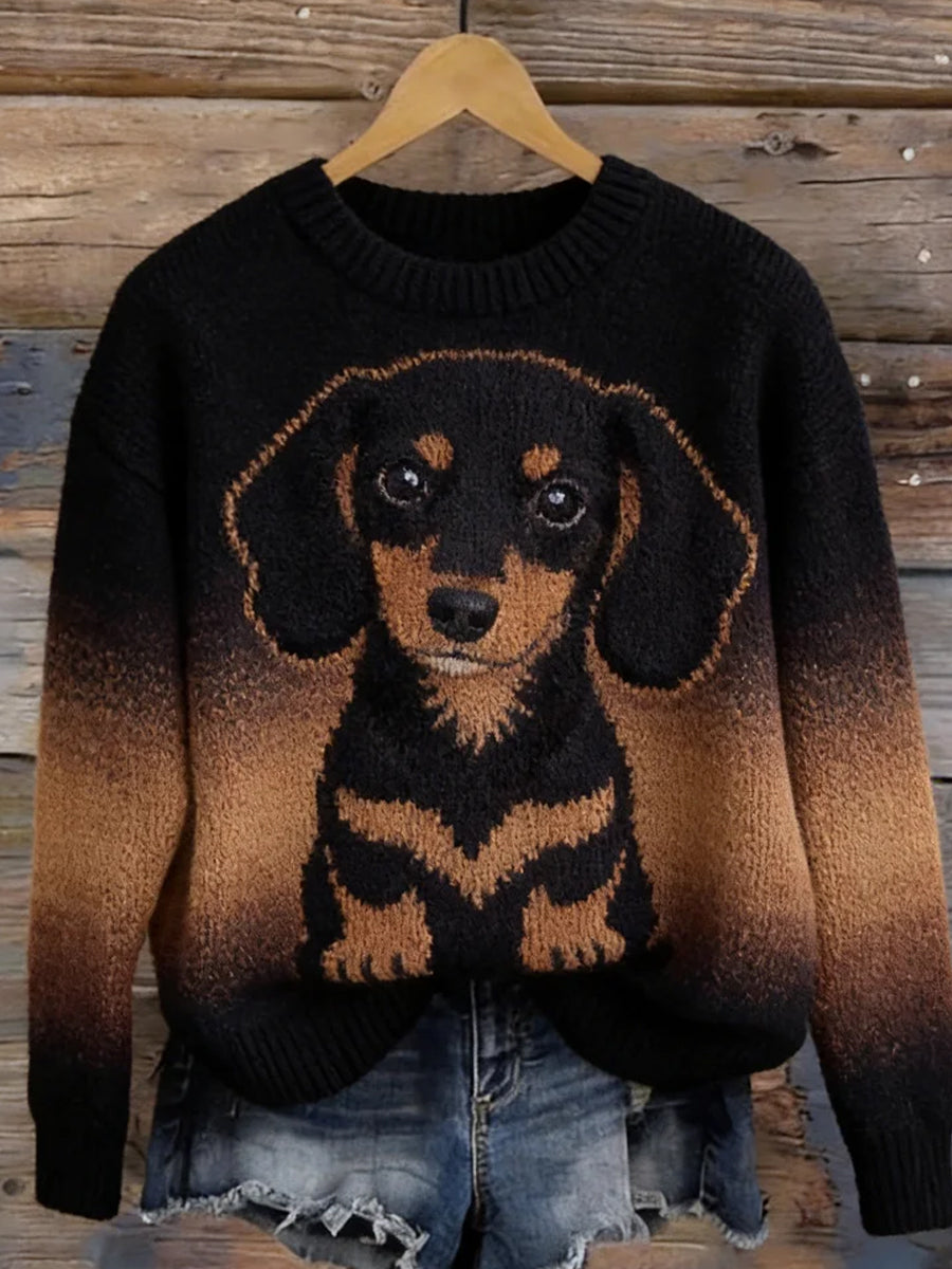 Damski sweter w stylu vintage z nadrukiem zwierzęcym Comfort
