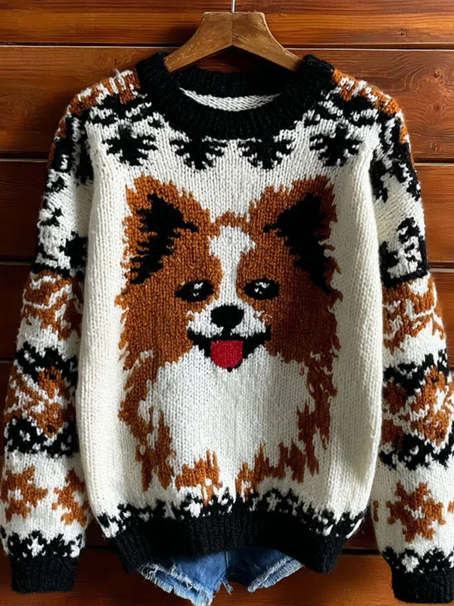 Damski sweter w stylu vintage z nadrukiem zwierzęcym Comfort