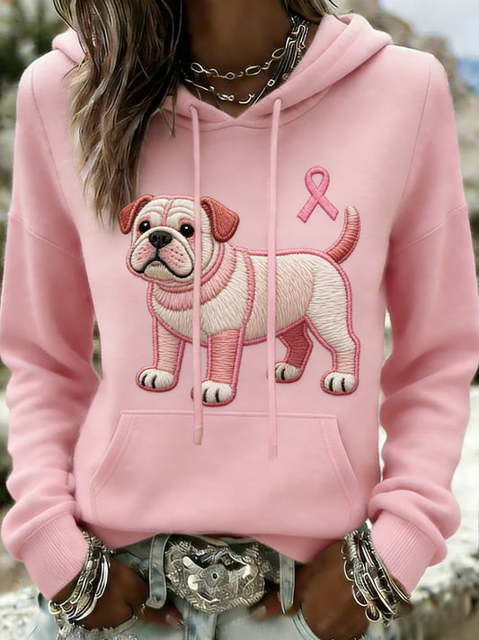 Damska retro Bulldog świadomość raka piersi Casual Bluza z kapturem