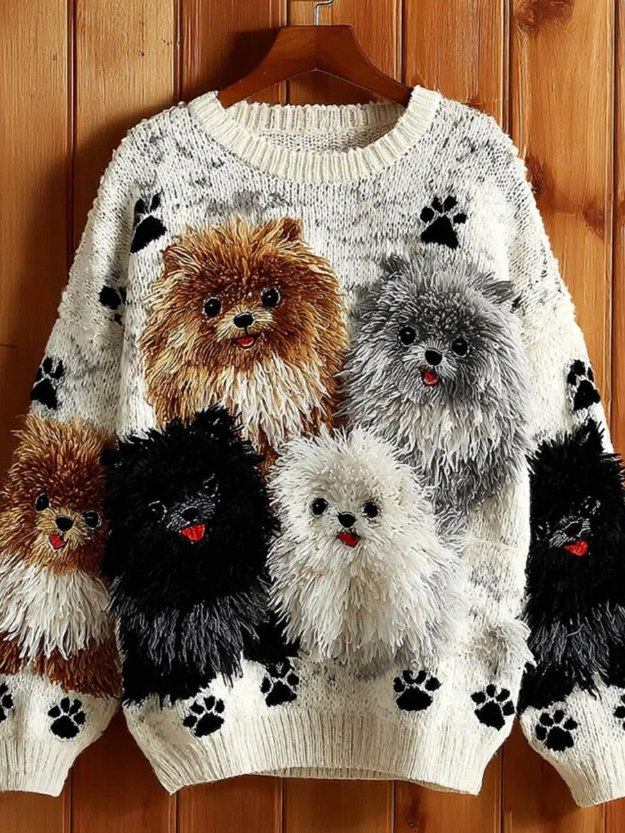 Damski sweter w stylu vintage z nadrukiem zwierzęcym Comfort