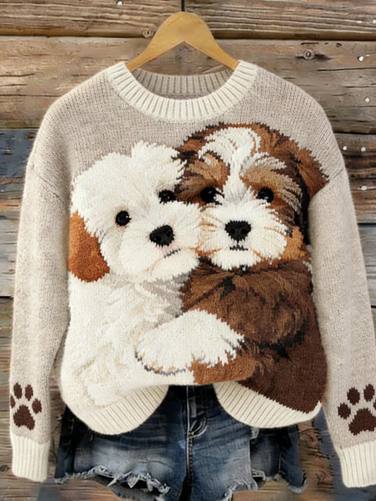 Damski sweter w stylu vintage z nadrukiem zwierzęcym Comfort