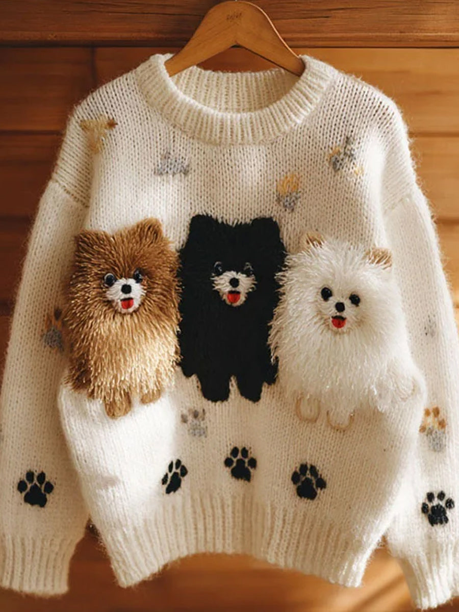Damski sweter w stylu vintage z nadrukiem zwierzęcym Comfort
