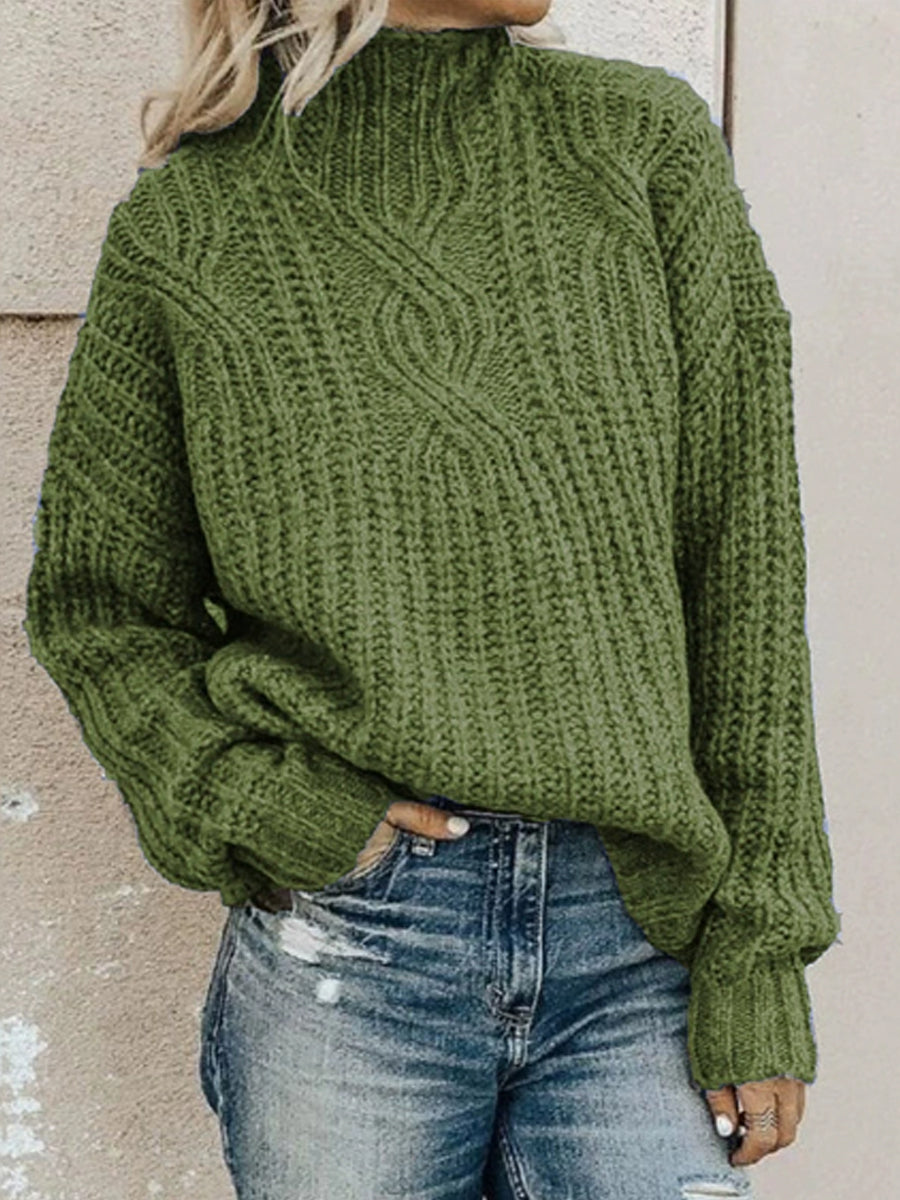 Damski sweter z golfem z dzianiny kablowej