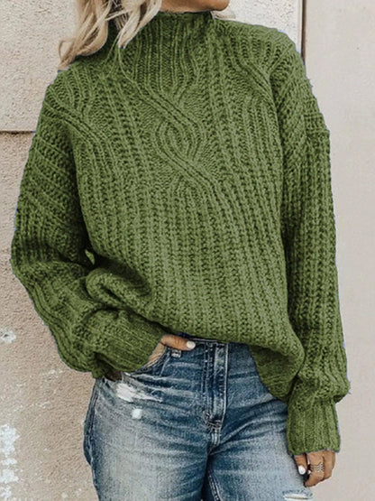 Damski sweter z golfem z dzianiny kablowej