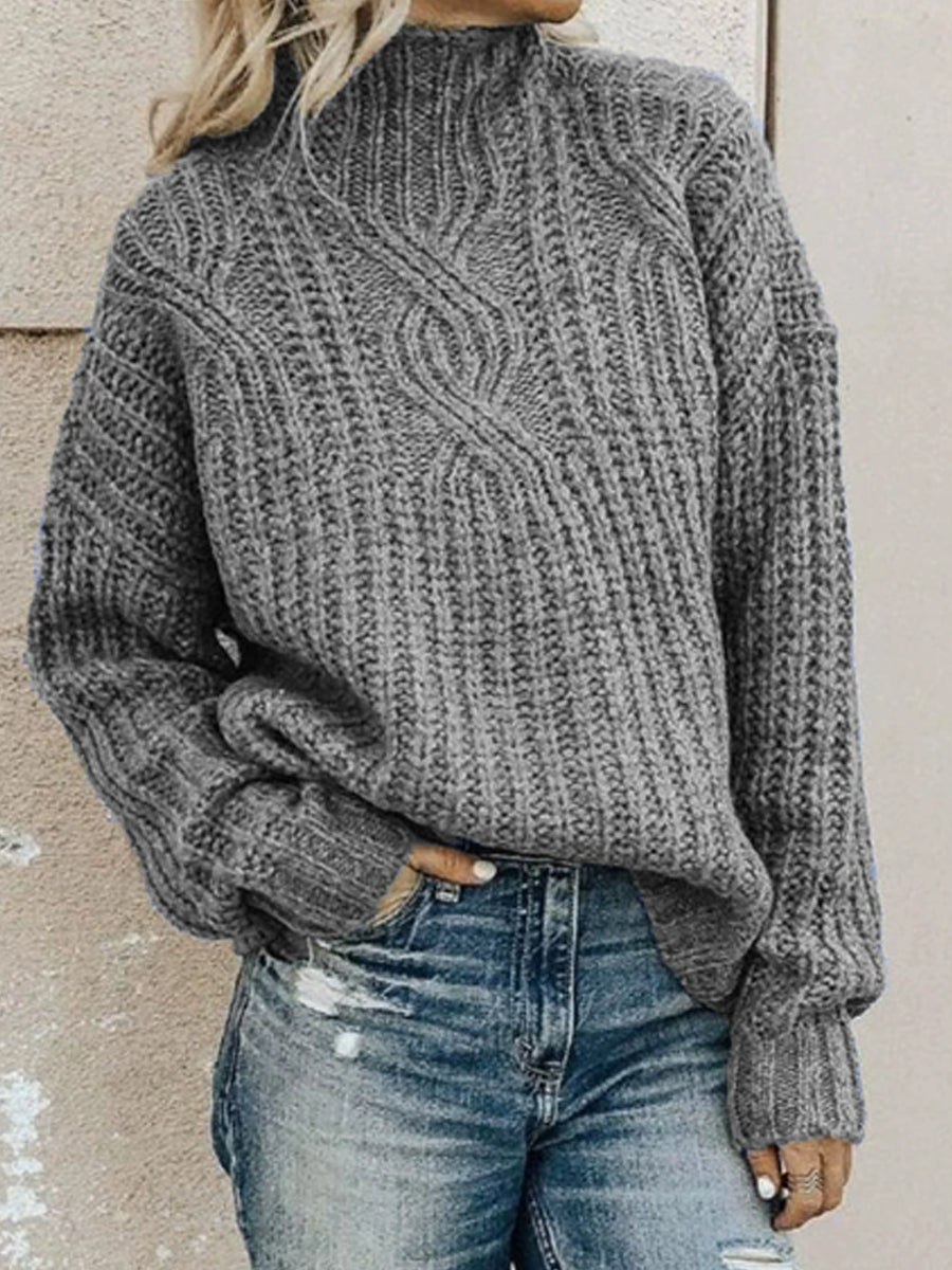 Damski sweter z golfem z dzianiny kablowej