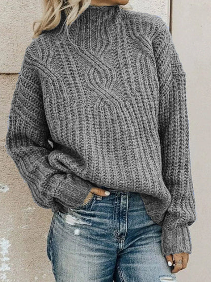 Damski sweter z golfem z dzianiny kablowej