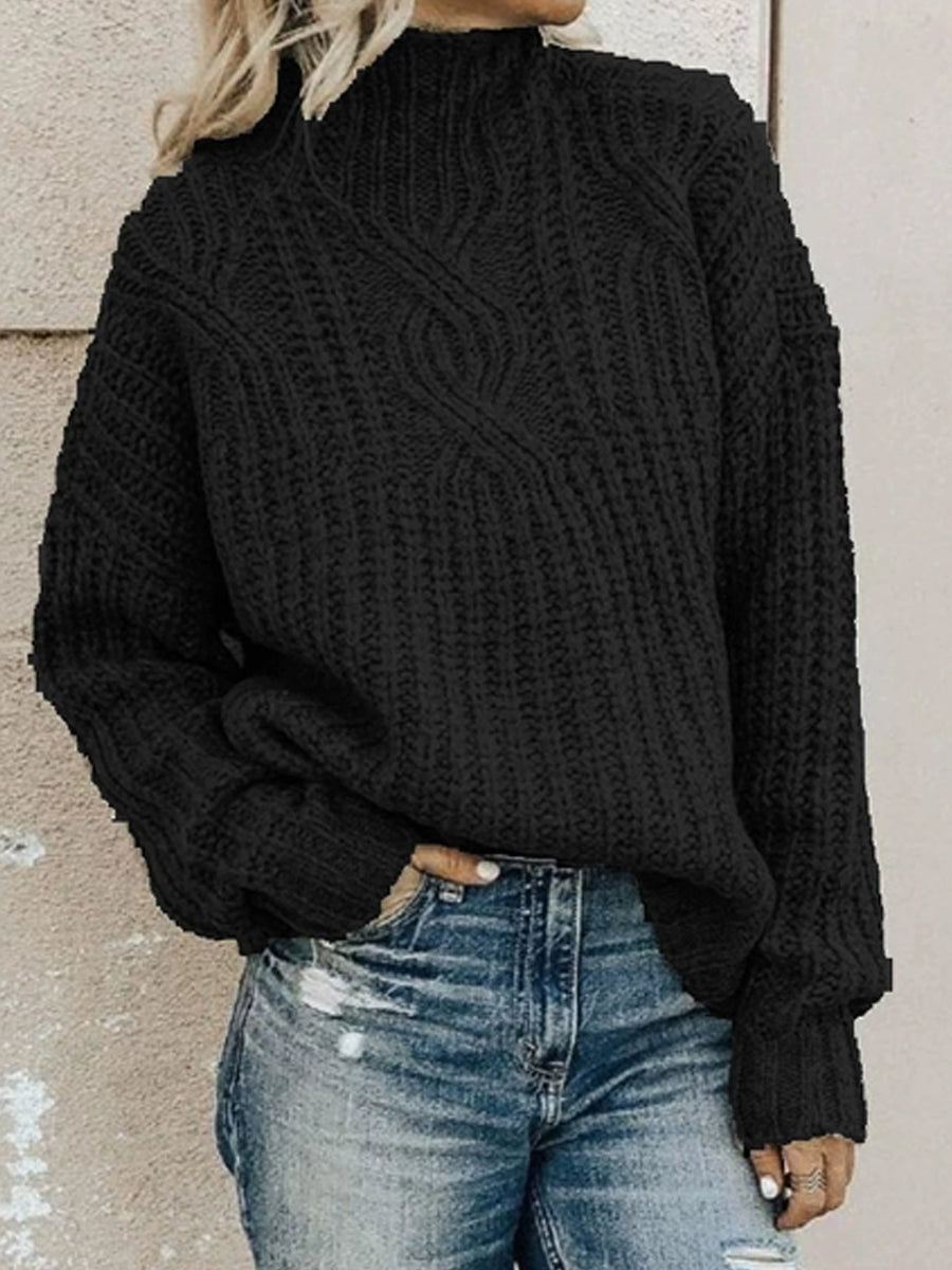 Damski sweter z golfem z dzianiny kablowej