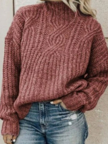 Damski sweter z golfem z dzianiny kablowej