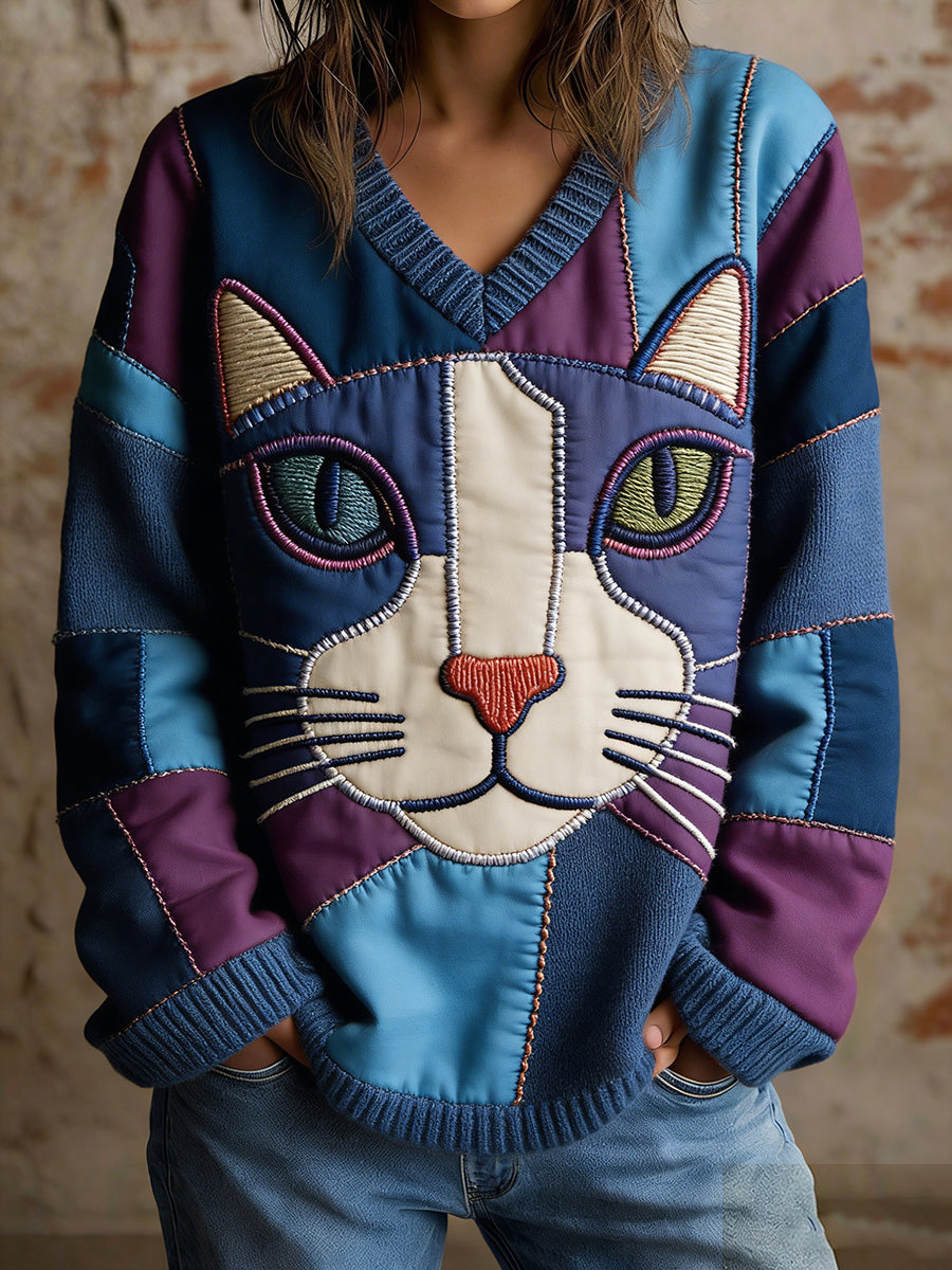 Damski sweter w stylu vintage z nadrukiem zwierzęcym Comfort