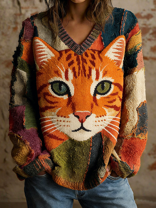 Damski sweter w stylu vintage z nadrukiem zwierzęcym Comfort