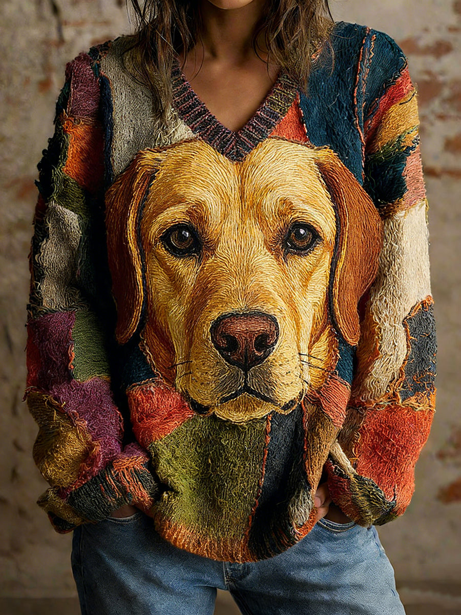 Damski sweter w stylu vintage z nadrukiem zwierzęcym Comfort