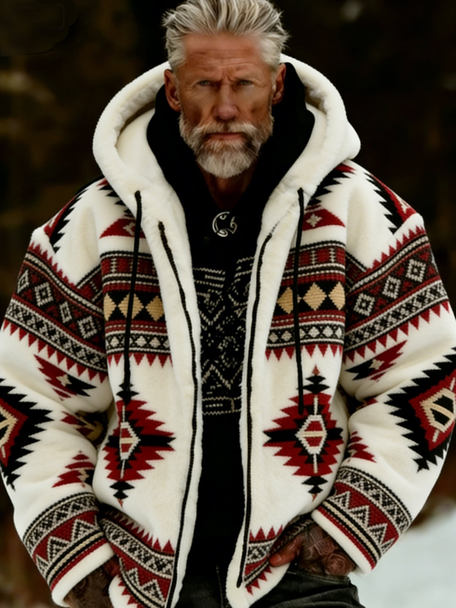 Męska pluszowa pluszowa kurtka z kapturem Viking Celtic Art Przytulna ciepła zapinana na zamek