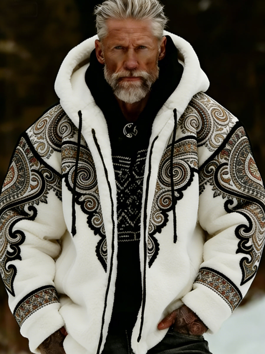 Męska pluszowa pluszowa kurtka z kapturem Viking Celtic Art Przytulna ciepła zapinana na zamek