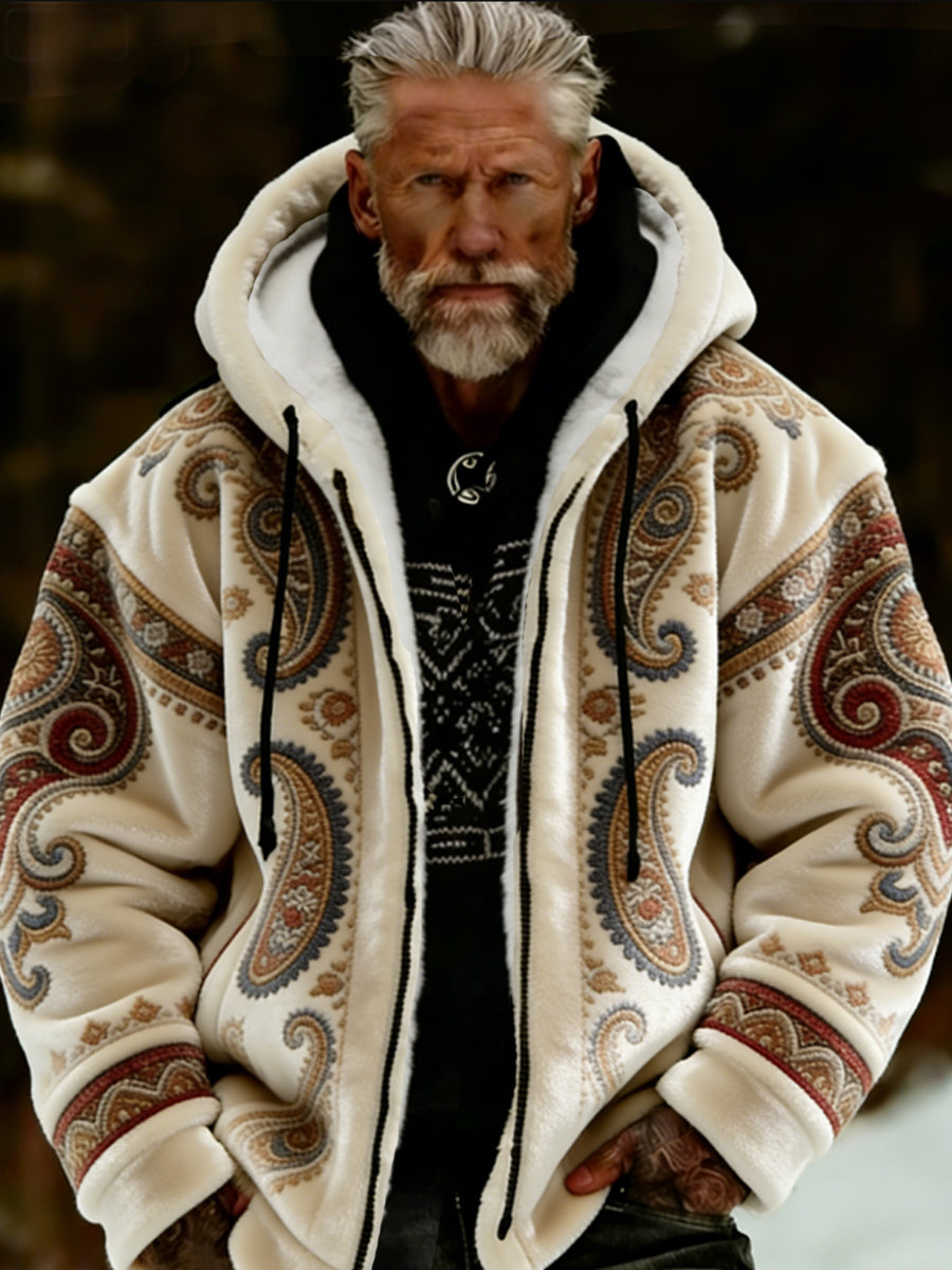 Męska pluszowa pluszowa kurtka z kapturem Viking Celtic Art Przytulna ciepła zapinana na zamek