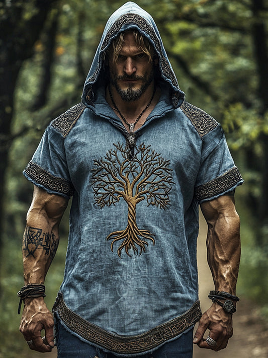 Męska koszulka z kapturem z krótkim rękawem w stylu Viking