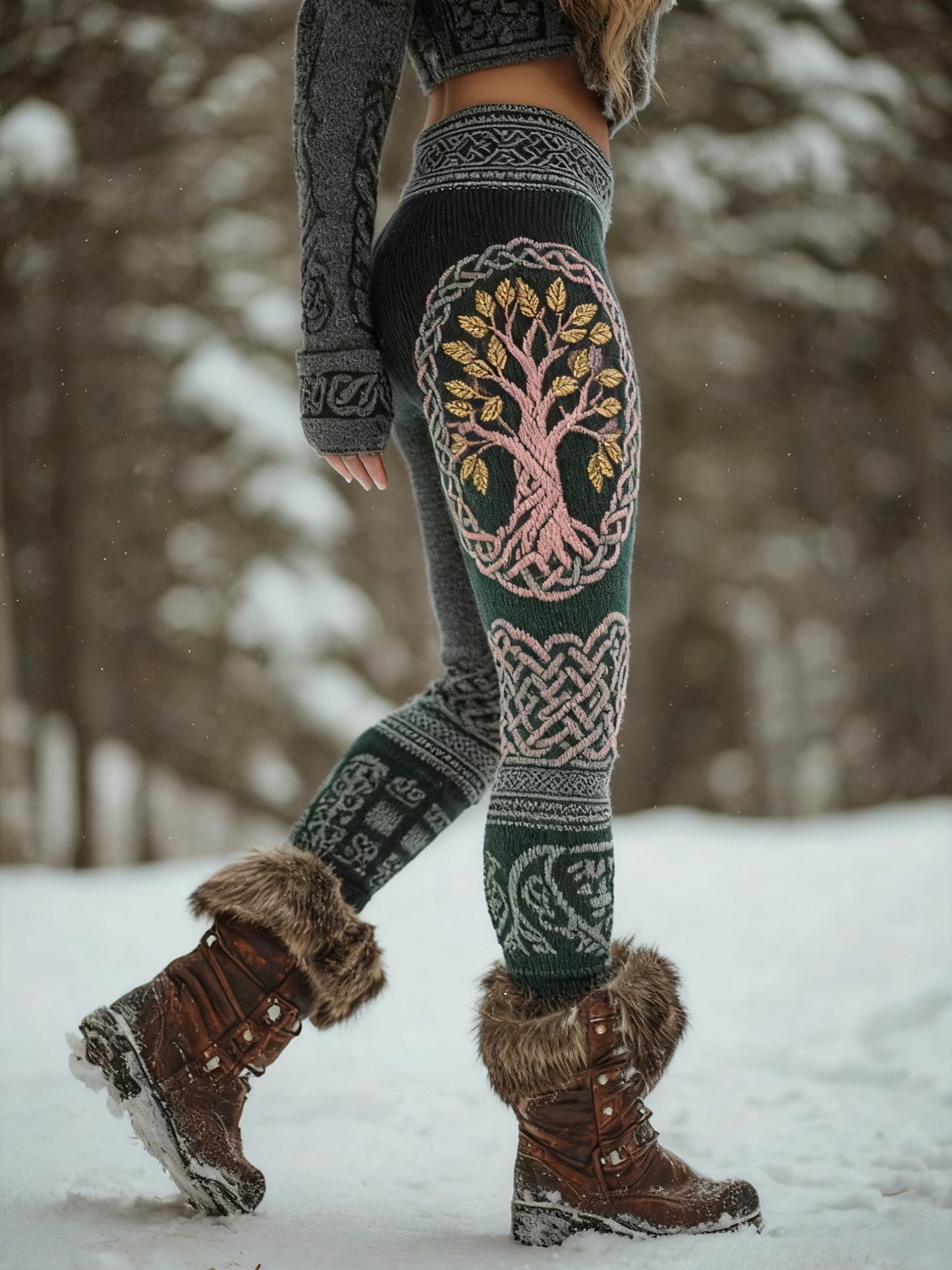 Damskie Viking Tree Of Life Wzór Przytulne legginsy