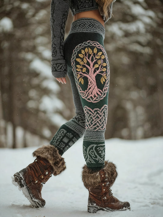 Damskie Viking Tree Of Life Wzór Przytulne legginsy