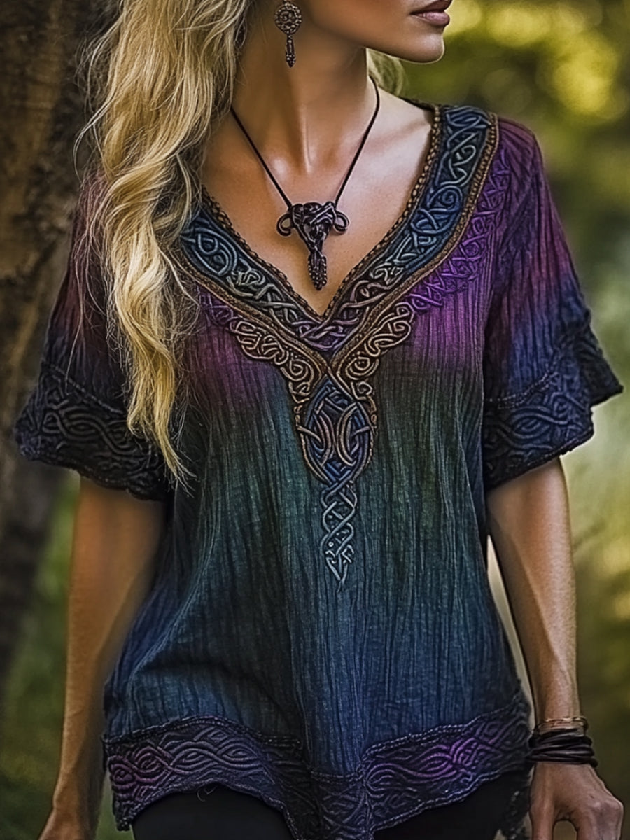 Damska koszulka Vintage Viking Celtic Knot Gradient Art Len Shirt