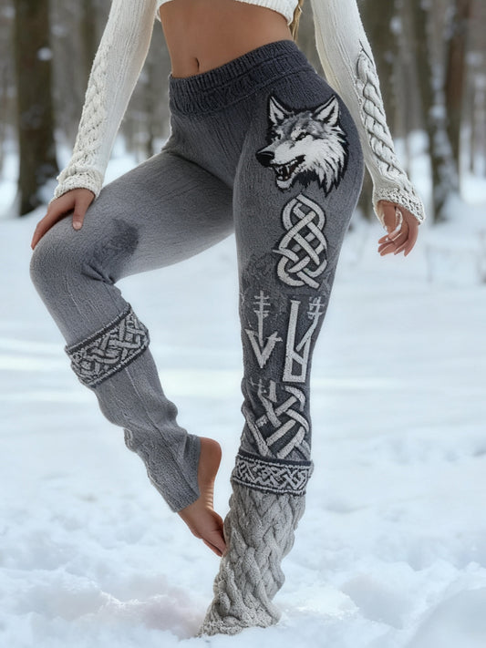 Damskie Retro Viking Wolf Celtic Knot Vigvir Rune Gradient Sportowe Legginsy Stretch