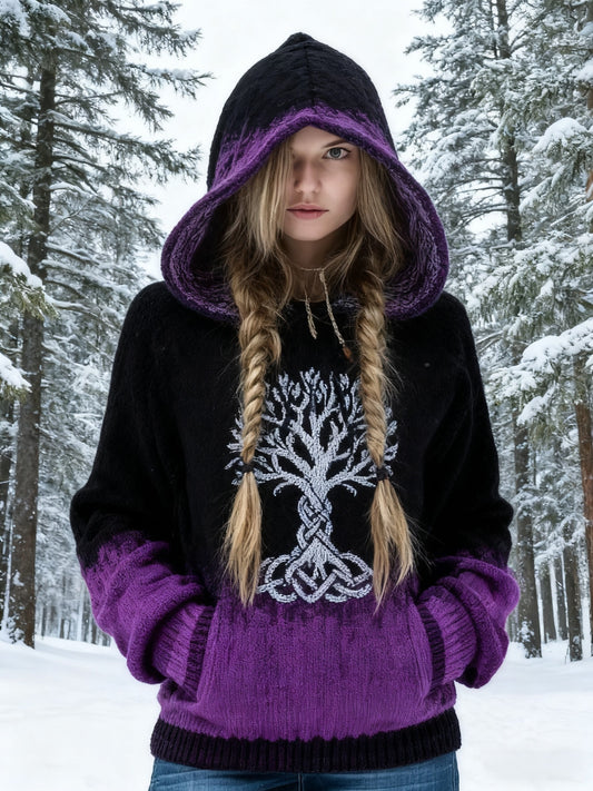 Retro Celtic Knot Drzewo Życia Gradient Nadruk Bluza z kapturem