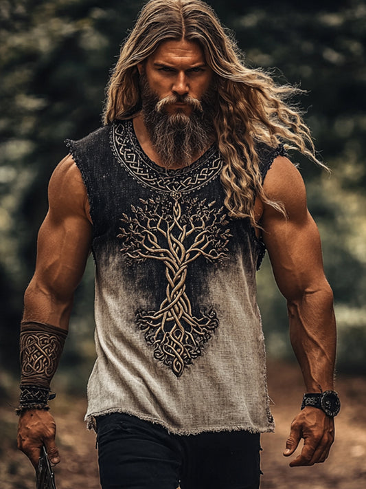 Męskie Vintage Viking Tree Of Life Celtic Knot Haftowane Art Vest