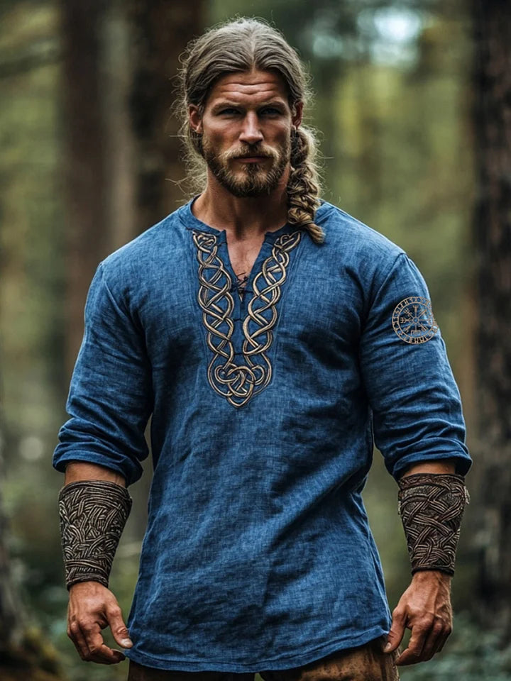 Męski top z bawełny i lnu Viking z trzema czwartymi rękawami
