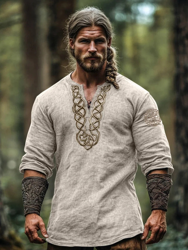Męski top z bawełny i lnu Viking z trzema czwartymi rękawami