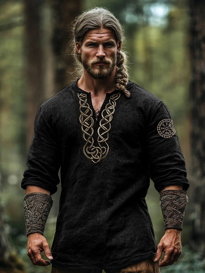 Męski top z bawełny i lnu Viking z trzema czwartymi rękawami