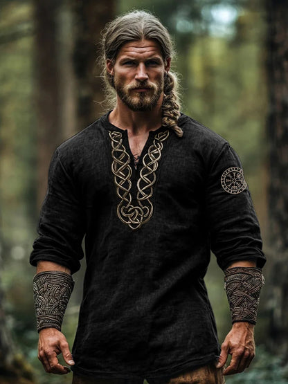 Męski top z bawełny i lnu Viking z trzema czwartymi rękawami