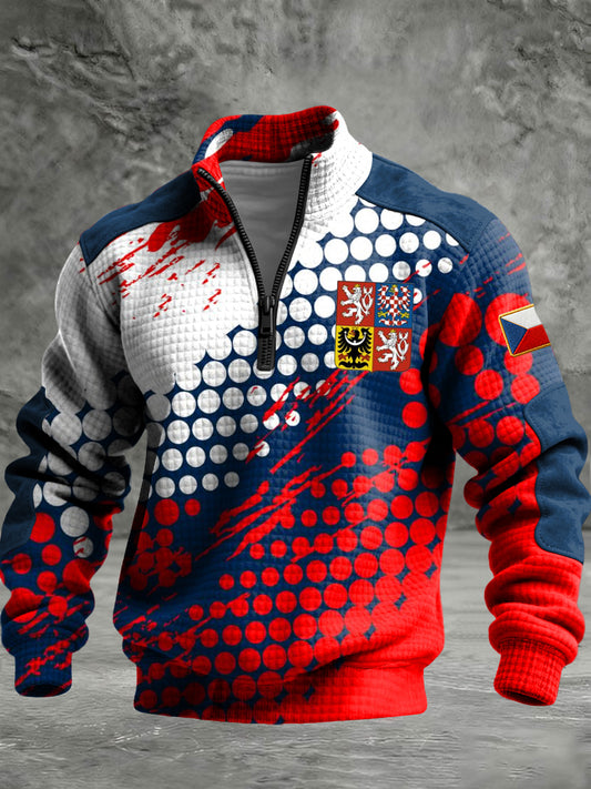 Retro Czeska flaga Geometryczny abstrakcyjny pulower z zamkiem błyskawicznym