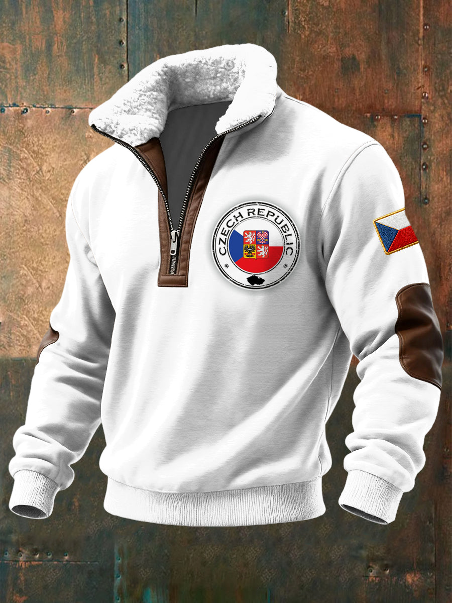 Bluza z kapturem z zamkiem błyskawicznym Retro Flag Emblem Casual Shearling