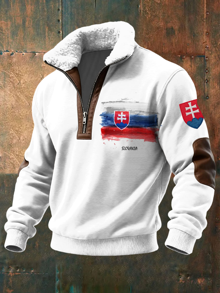 Pullover ze słowacką flagą z lambswool w stylu retro z abstrakcyjnym tuszem