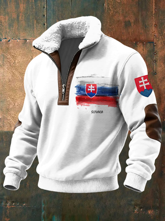Pullover ze słowacką flagą z lambswool w stylu retro z abstrakcyjnym tuszem